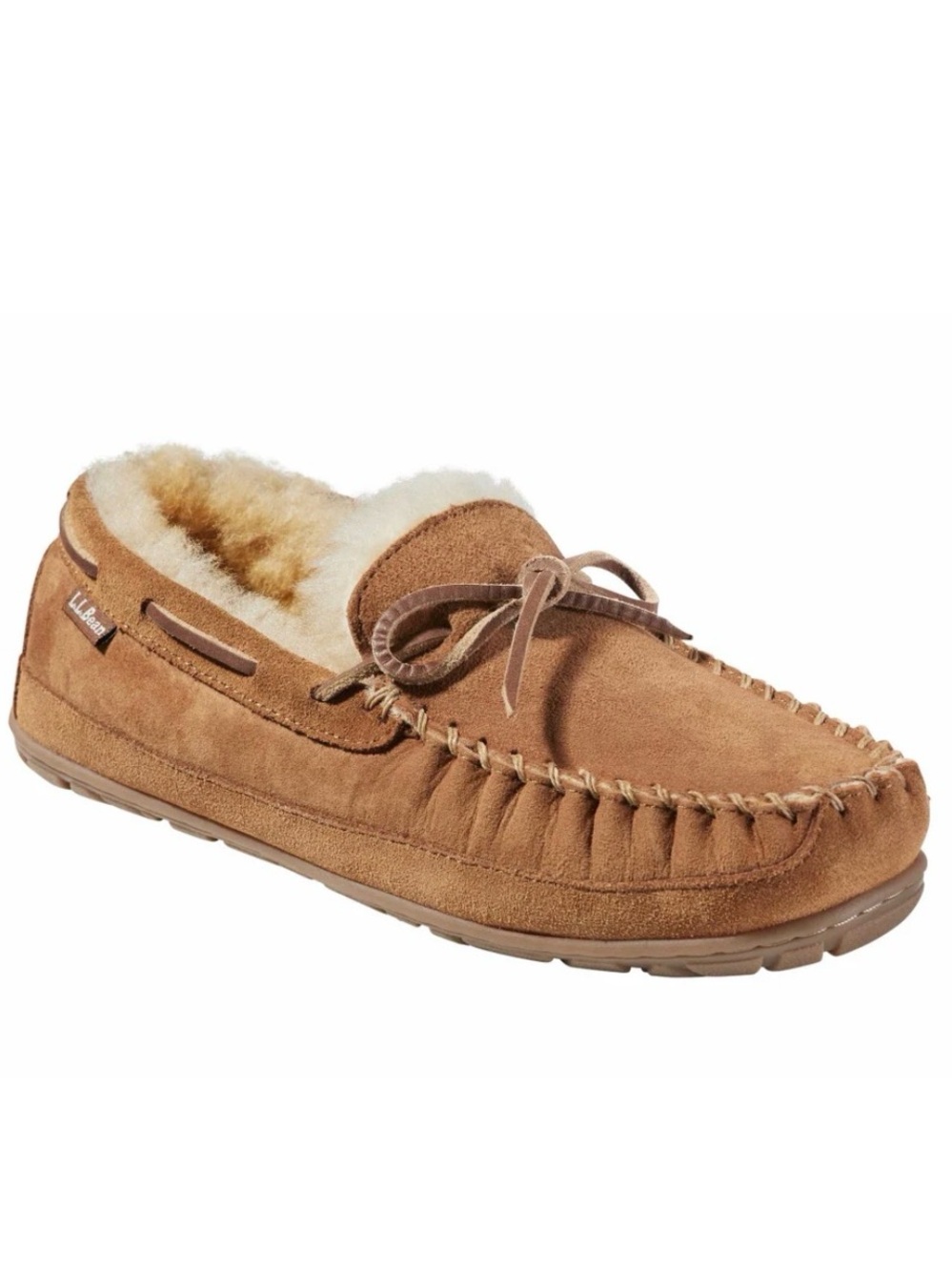 L.L. Bean Women's Chestnut Suede Shearling Moccasin Loafers